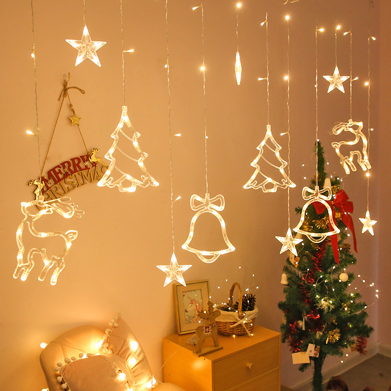 Led Curtain Lights Christmas Room Decoration Lanterns Creative Deer Bells Christmas Tree Curtain Light String Wholesale