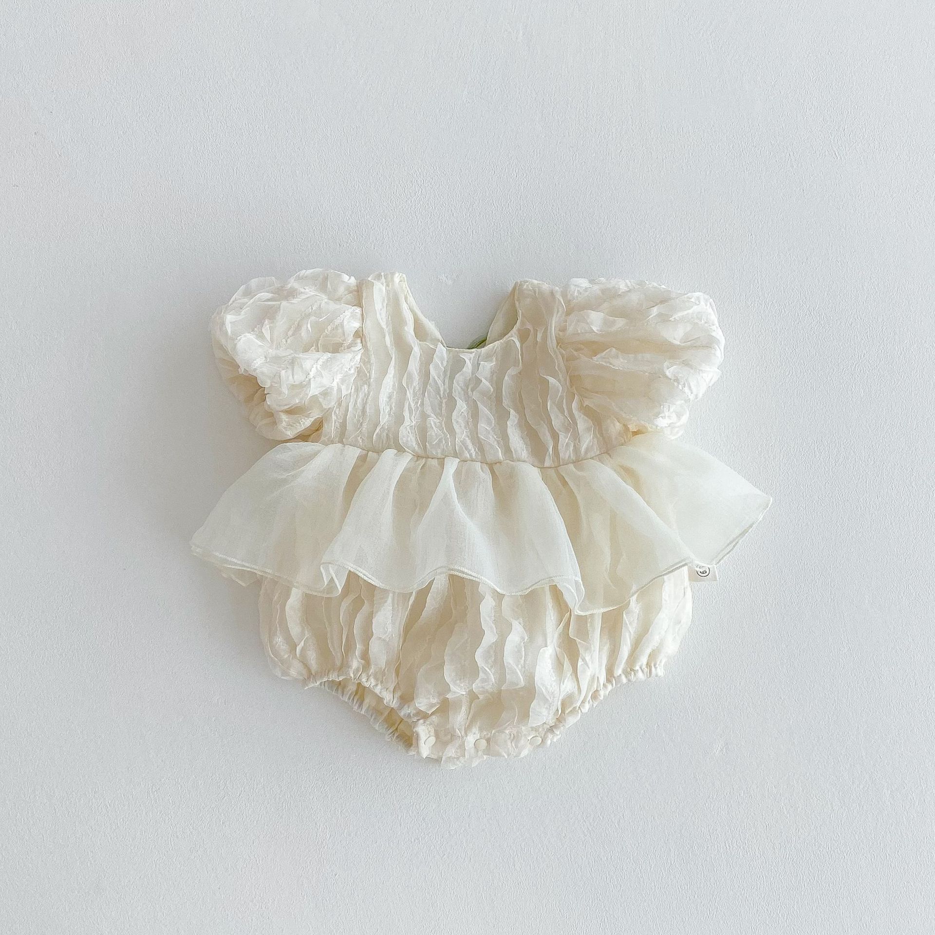 Picture of Ins Summer New Puff Sleeve Short-sleeved Body Clothes Baby Girl Sweet Cute Backless Lace Hare Dress
