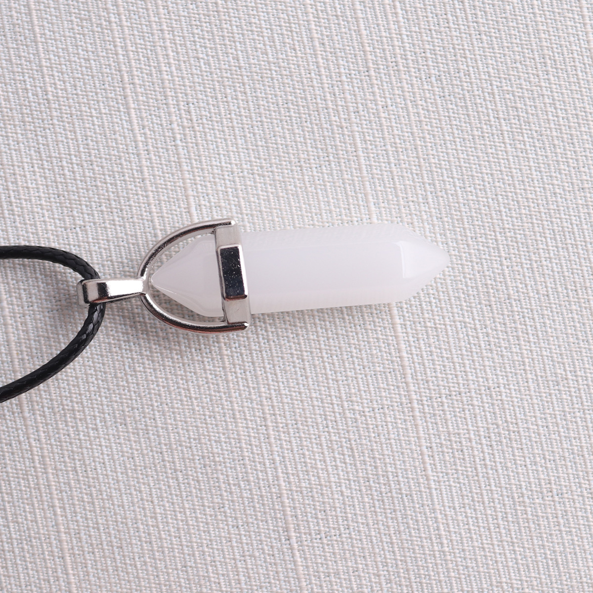 Picture of Natural Stone Hexagonal Pendant European and American Natural Crystal Hexagonal Prism Bullet Hexahedral Black Wax Rope Necklace