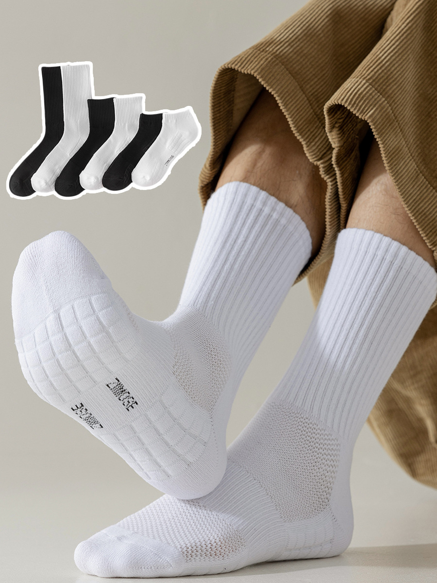 Men's socks basketball cotton sports running massage towel bottom thickened white short mid-calf stockings women's boat Socks tide