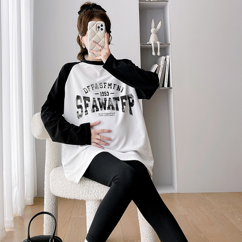 Picture of Early Autumn Postpartum Pregnant Women's Top Fashionable Two-piece Suit Outfit Casual Loose Base Shirt Long-sleeve T-shirt