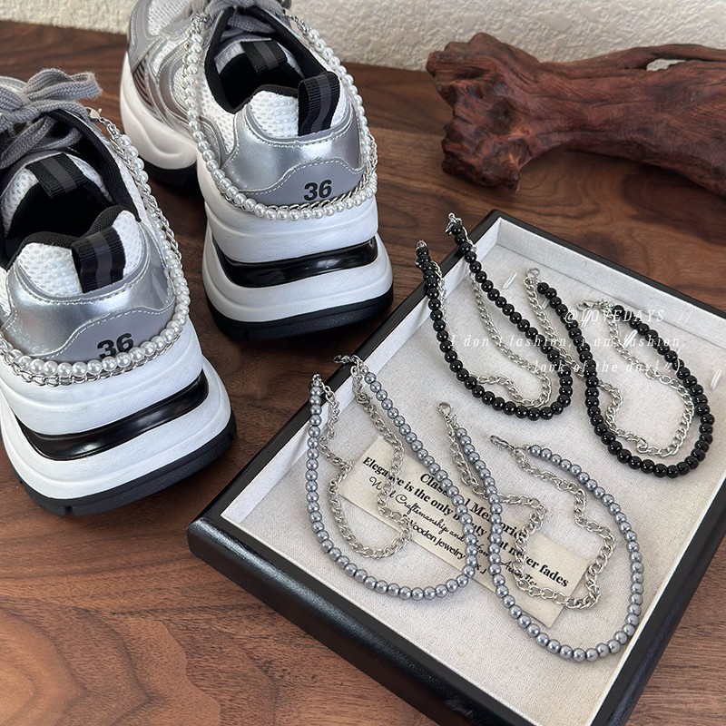 Stylish Fashion Personality Shoe Buckle Shoelace Accessories Color Imitation Pearl Chain Double Layer Shoe Buckle All-match sneaker Decoration