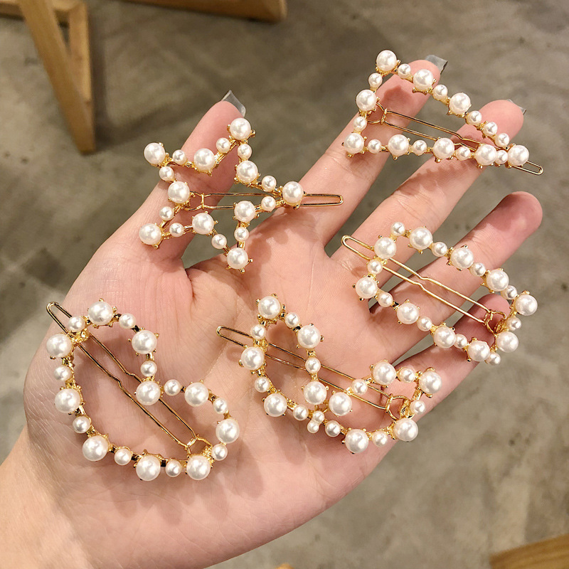 Picture of South Korea Dongdaemun Hair Clip Women's Pearl Series Bangs Clip Simple Simple Hair Clip Internet Popular Same Style Hair Clip Hair Accessories New