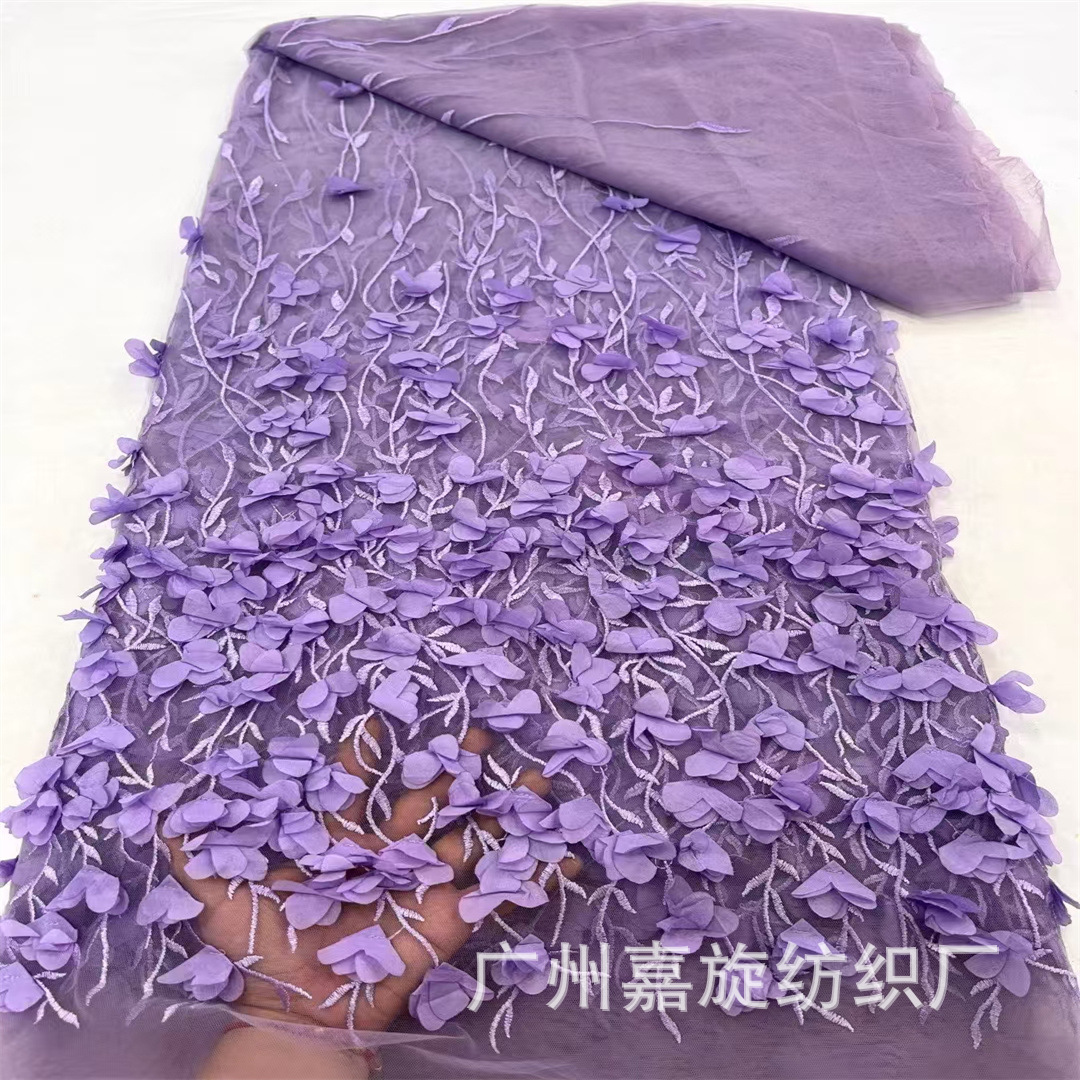 Picture of Unilateral gradient three-dimensional flower embroidery mesh fabric wicker flower children's clothing tutu skirt dress dress embroidered cloth