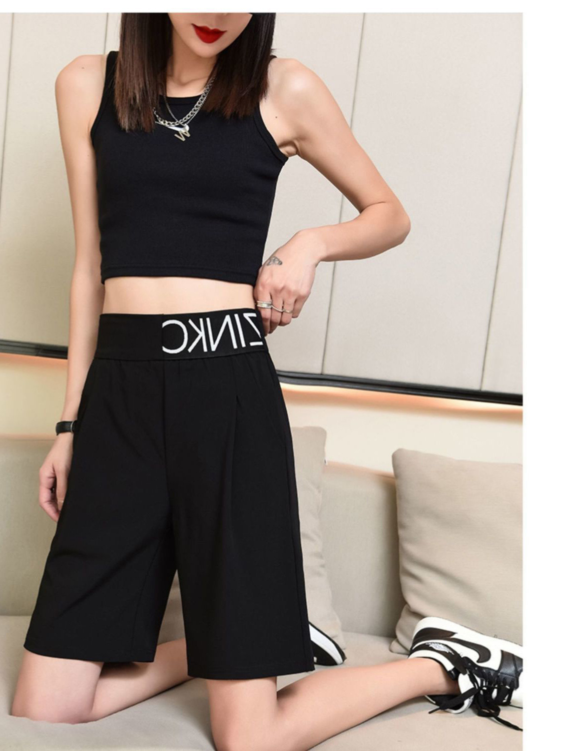 plus size casual shorts women's summer 300kg chubby girl high waist pants loose slim sports wide leg pants 200kg