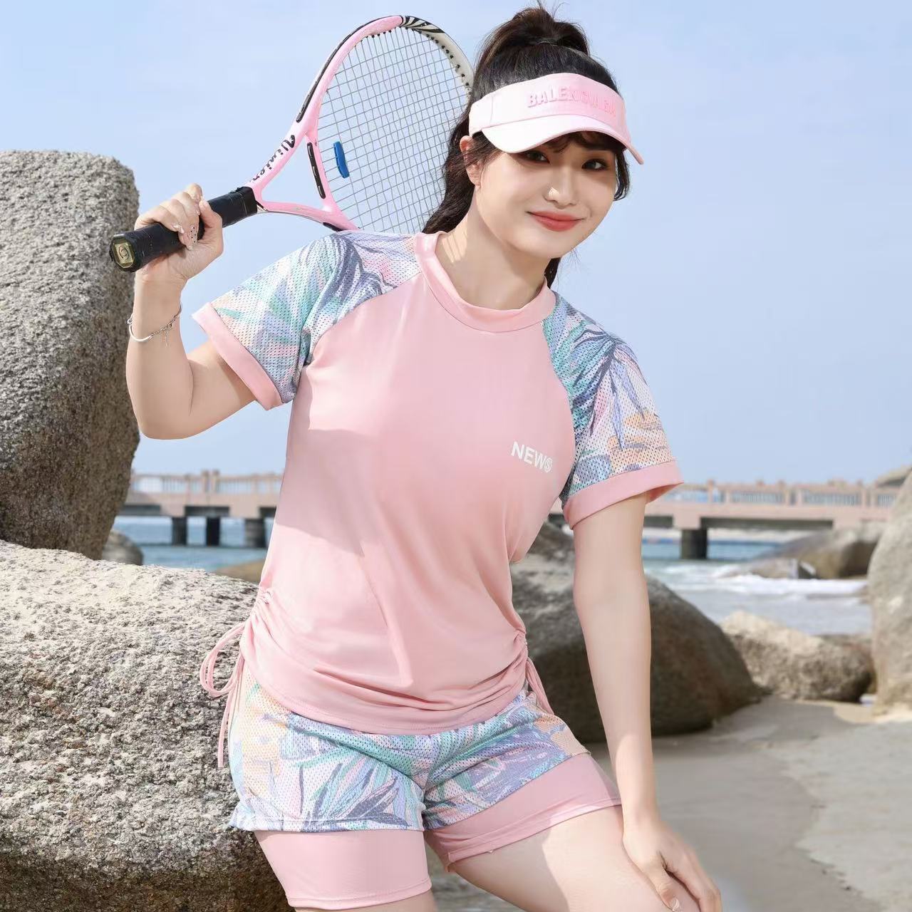 Picture of plus size Swimsuit Women's Split Sports Two-piece Casual Slight Fat Girl's Conservative Slim-looking Meat Covering Belly Covering Hot Springs