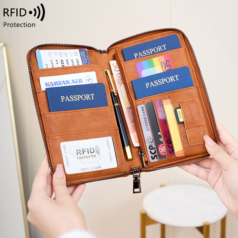 Picture of Cross-border New RFID Anti-magnetic Wallet Zipper Passport Bag Certificate Bag Air Ticket Storage Bag Multifunctional Passport Wallet