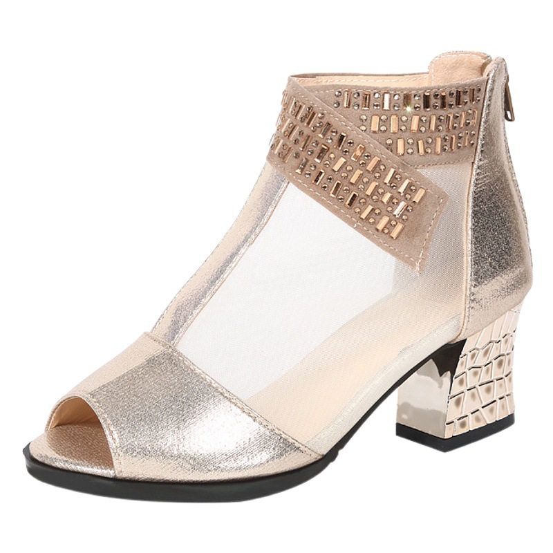 2025 Summer New Style Dance Shoes Mesh Open Toe Breathable Women's Shoes Square Dance Shoes Cross-border European and American Sandals Single Shoes