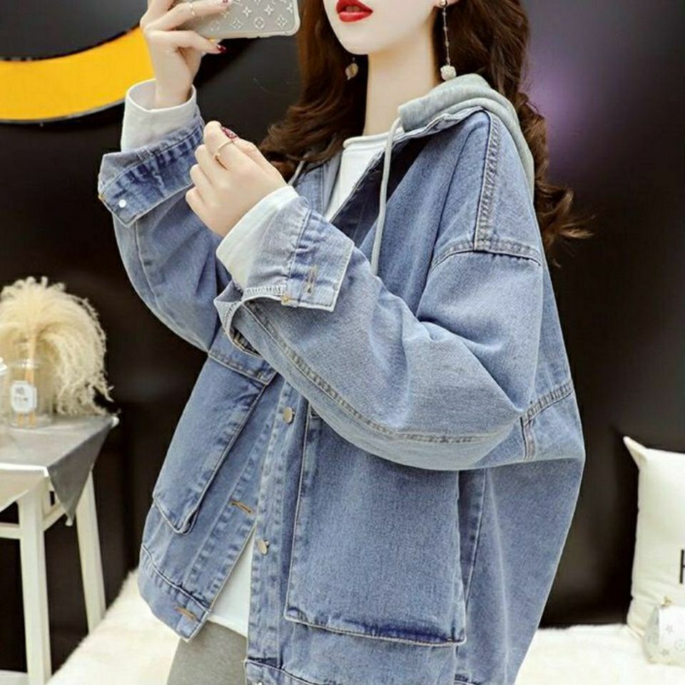 Cross-border Hooded Denim Jacket Women's Korean-style Loose New Style All-match Street-fried Retro Top