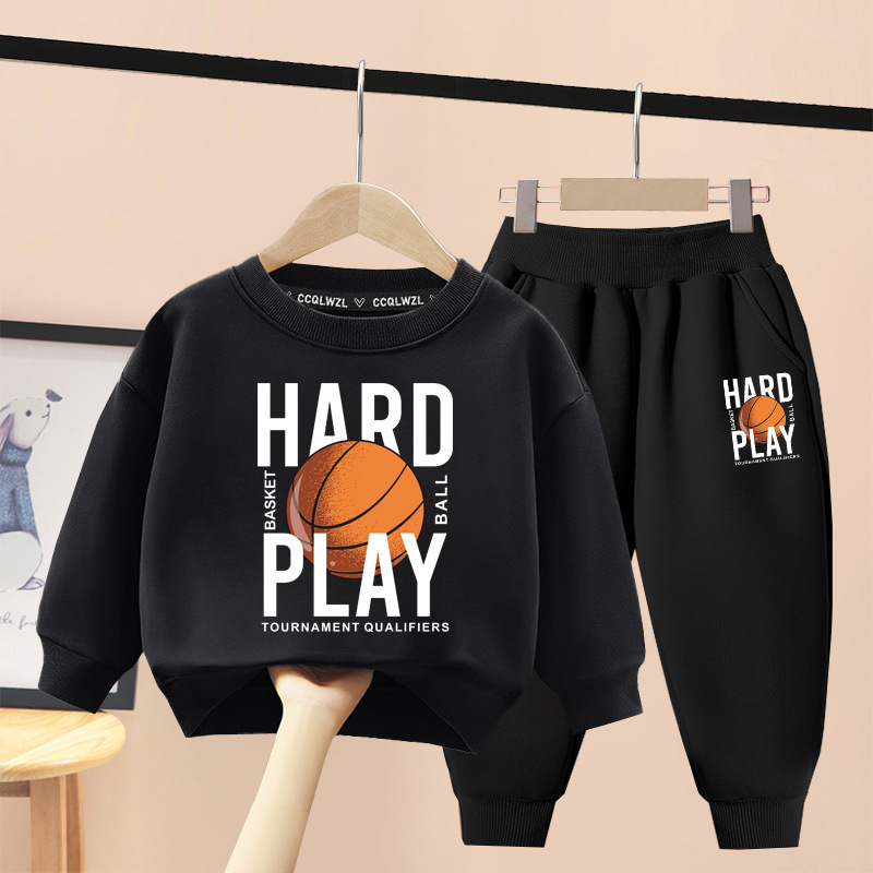 Autumn and Winter 2023 new children's suit Western style fleece-lined thickened cotton sweater children's sports two-piece set