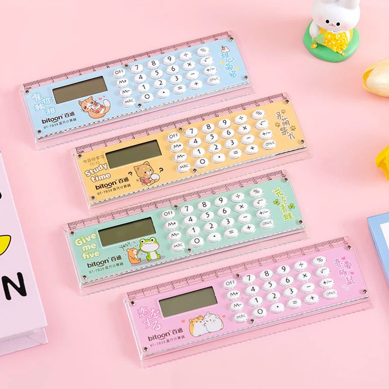Ruler calculator cartoon student supplies learning stationery ruler mini electronic gift calculator