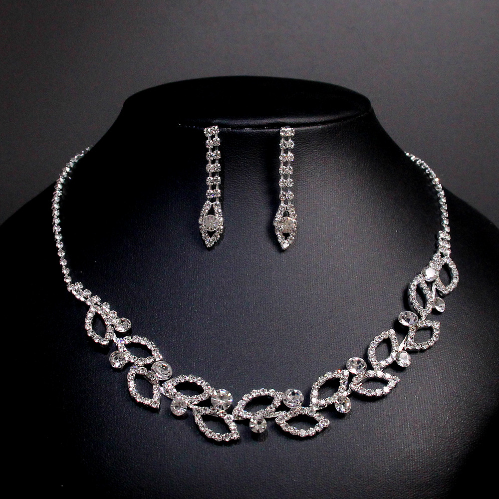 Picture of South Korea Metal Claw Chain Rhinestone Wedding Necklace Bride Necklace Ear Drop Jewelry Banquet Necklace Jewelry suit Wholesale