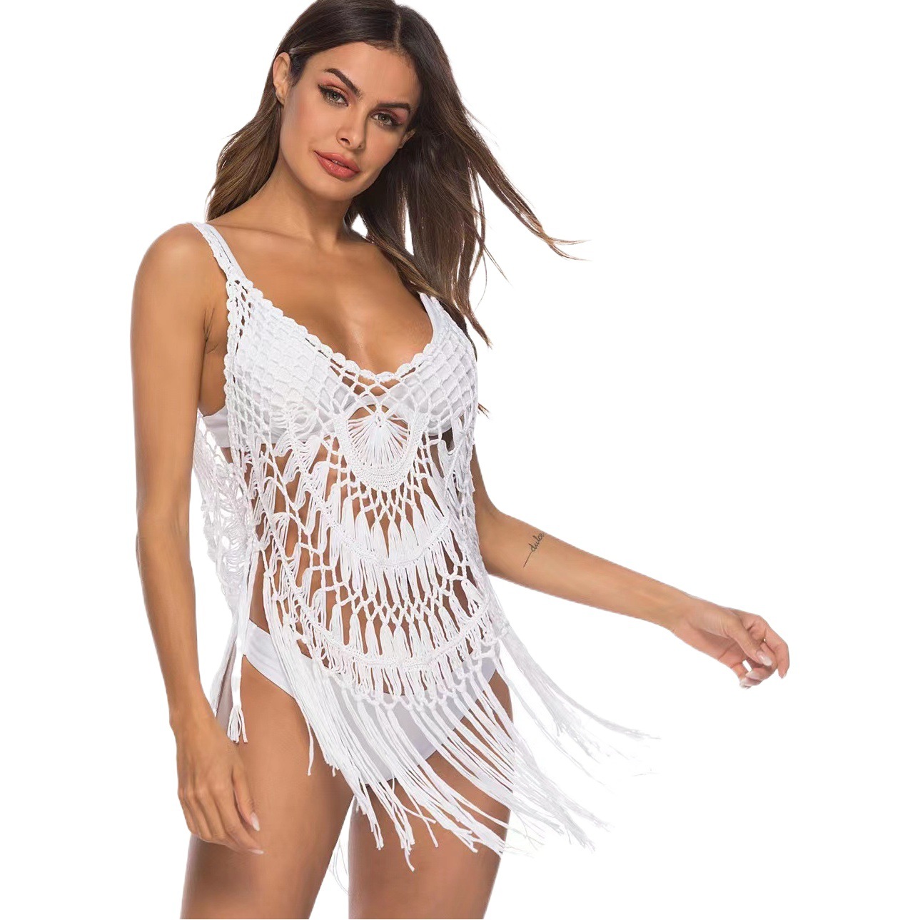 Cross-border women's clothing wholesale European and American beach blouse Amazon hand hook tassel swimsuit blouse sexy camisole women