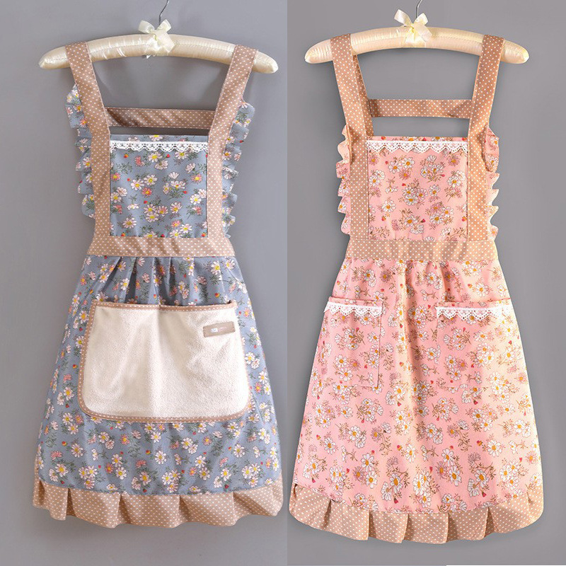 Picture of Canvas Cotton Apron Kitchen Household Wipe Hand Strap Pure Cotton Women's 2023 New Style Western Style Internet Celebrous Princess Cooking