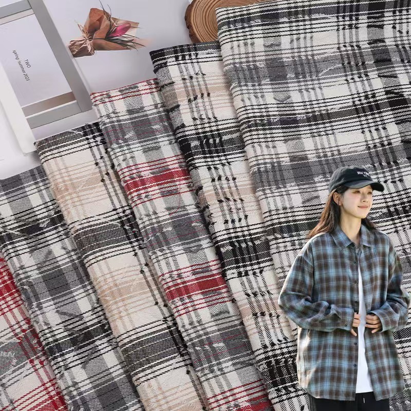 New Lazy Style Polo Plaid Shirt Yarn-Dye Jacquard Pre-Fall American Retro Trendy Brand Plaid Shirt Cloth