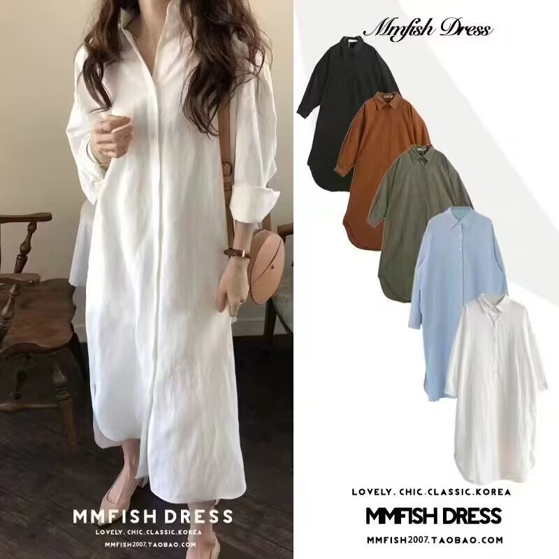 Picture of 25 Shirts for Women Spring & Fall Cotton and Linen Fashionable Korean Style Pure Color Versatile Tops Mid-Length Loose Shirts Long-Sleeved Large Size Tops