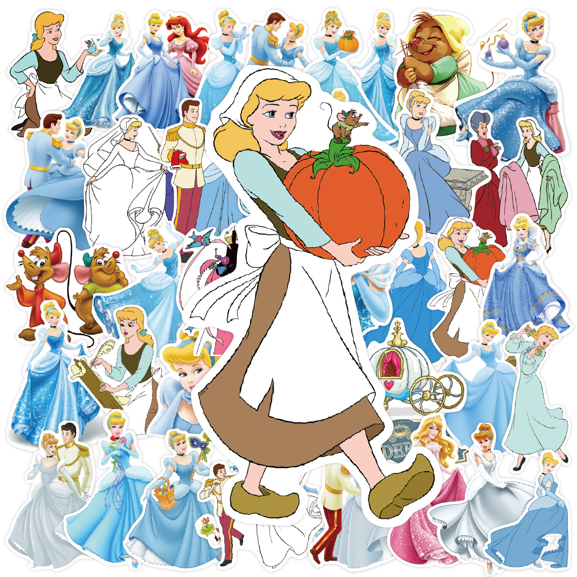 Picture of 50 Cinderella pvc waterproof stickers children's diy hand account stickers stationery box stickers little girl toy stickers