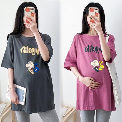 Picture of Pregnant women's summer short sleeve top set long Korean version of loose maternity clothes fashion hot mom cotton T-shirt