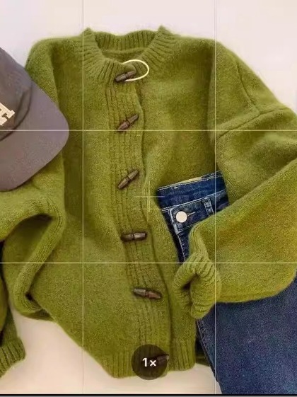 Green Horn buckle knitted cardigan for women autumn and winter European goods raccoon velvet thickened winter outer sweater coat high-grade