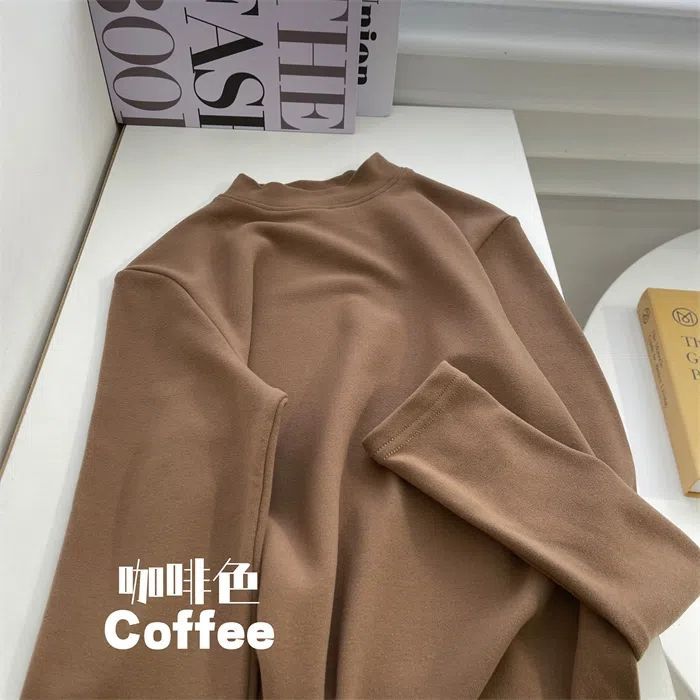 Picture of fleece-lined Thickened Warm Velvet Base Shirt Taro Purple Mock Collar Base Shirt Women's Solid Color Autumn and Winter Warm Top for Women