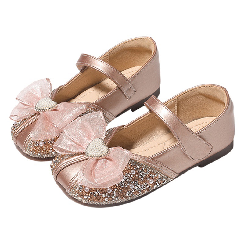Girls Princess Shoes 2025 Spring and Autumn New Soft Sole Little Girls Bow Children's Rhinestone Baby Girl Performance Shoes