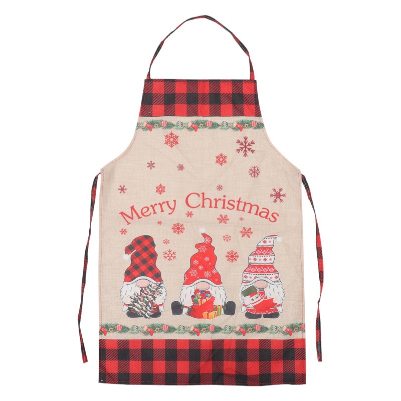 Cross-border new Christmas atmosphere decoration Rudolf elderly plaid apron Kitchen home apron