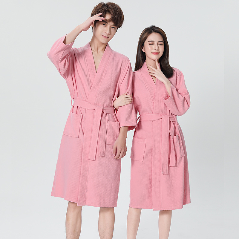 Five-star hotel waffle bathrobe kimono absorbent bathrobe couples nightgown beauty salon sweat steaming a generation of hair