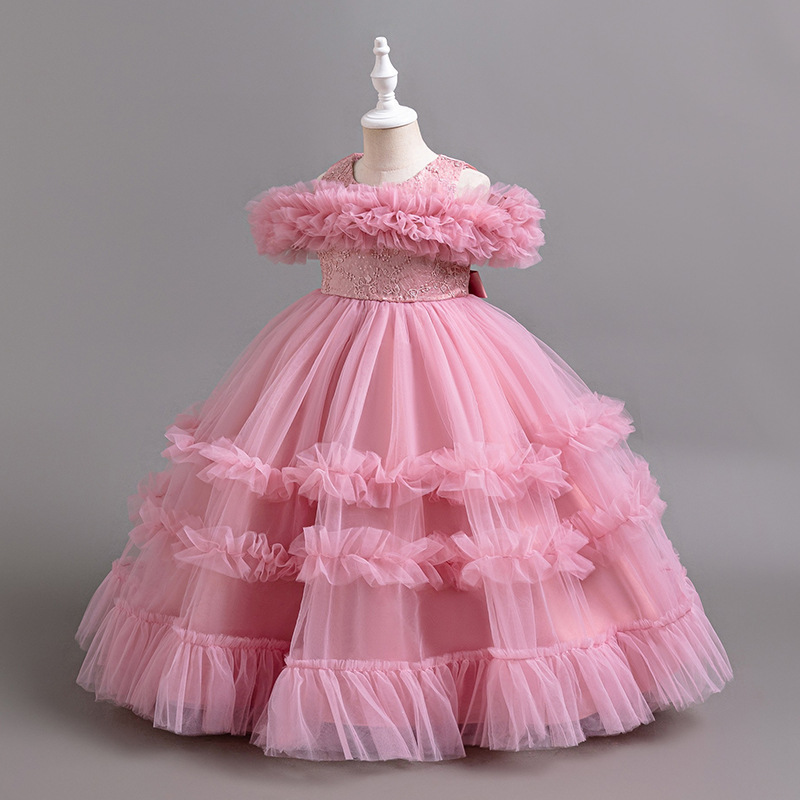 Picture of Foreign Trade Cross-border European and American Style Girl's Dress Long Piano Playing Flower Girl's Wedding Dress Tutu Dress Birthday in stock Hot Sale