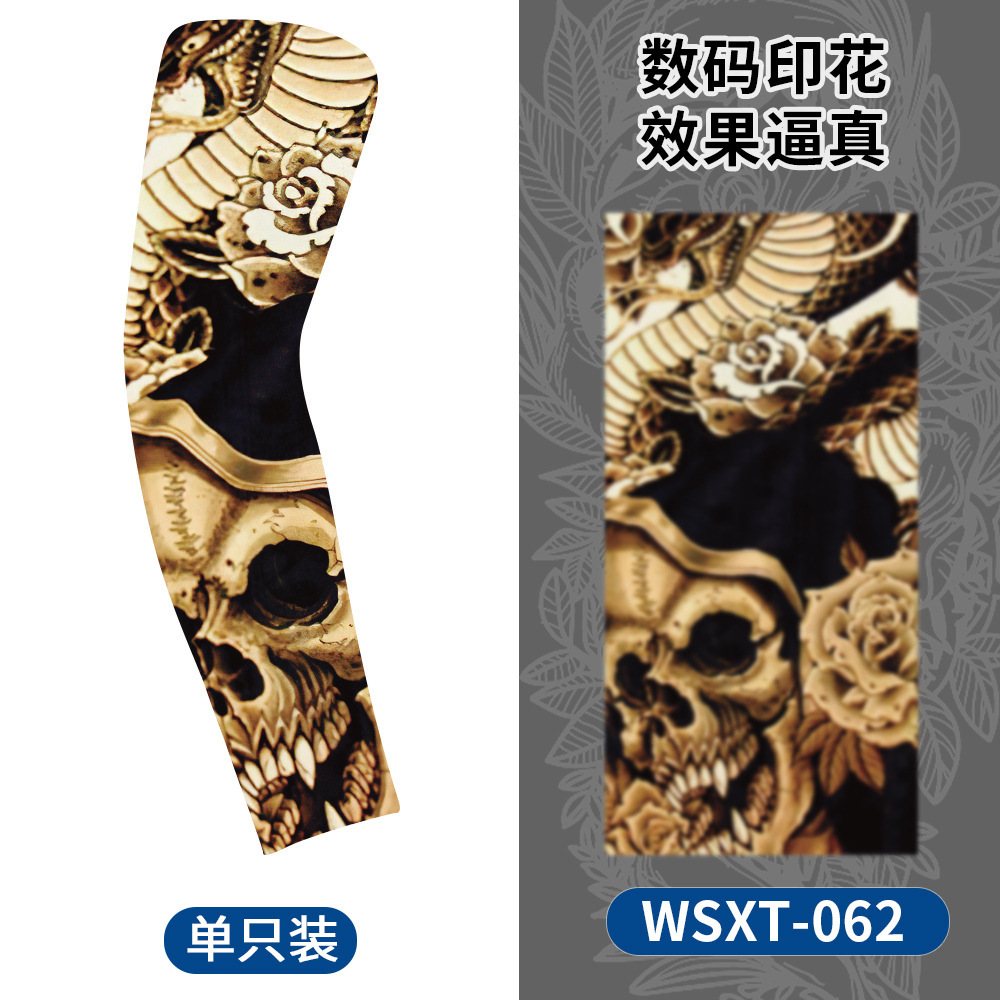 Picture of Summer Riding Sunscreen Tattoo Sleeve Simulation Tattoo Quick-drying Arm Protector Outdoor Sports Sunshade Breathable High Elastic Ice Sleeve