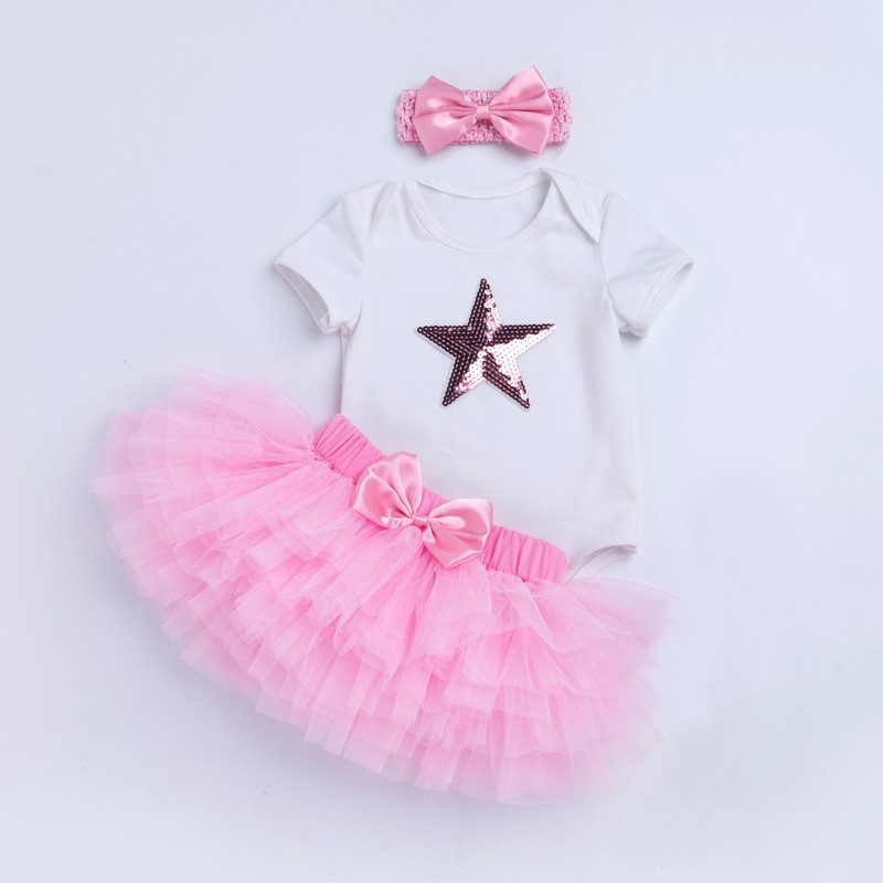 Picture of Cross-border Children's Wear Baby Birthday Dress Black and White Short-sleeved Climbing Dress Princess Dress suit Summer Baby One-year-old Party Dress