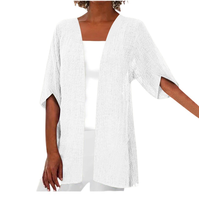 2024 New Cross-border Foreign Trade European and American Women's Clothing Amazon Spring and Summer Casual Mid-sleeve Solid Color Thin Outer Wear Jacket