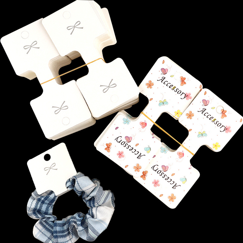 100 pieces White large intestine ring folding card piece diy hair accessories card paper hair rope tag jewelry white card head Wholesale