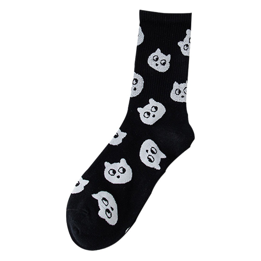 Socks Women's Mid-Calf Autumn and Winter Cotton Socks Black and White Women's Winter Trendyy Japanese Style Embroidered Stockings Zhuji Women's Socks Wholesale
