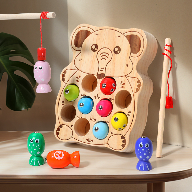 Picture of cpc children's educational toys magnetic kitten fishing games concentration training wooden fishing magnetic toys