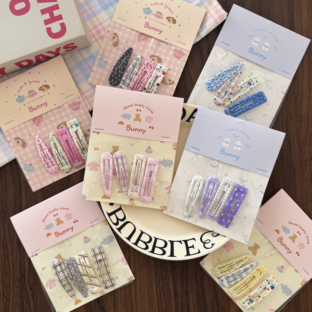 Simple 4-Pack Spring and Summer Dopamine Polka Dot Girls' Side Fringe Hair Clips Bb Clips Colorful Korean Style