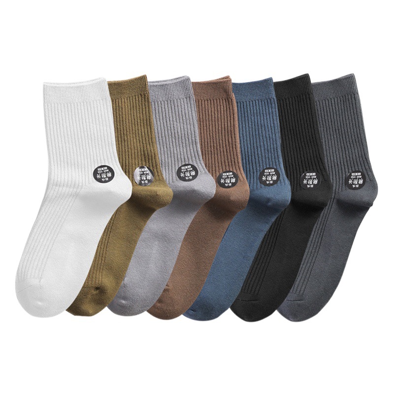 High-Quality Double-Needle Pure Cotton Socks for Men, Suitable for Spring, Autumn, and Winter, Mid-Calf Thickened, Odor-Resistant, Full Cotton Long Socks, Business Men's Socks