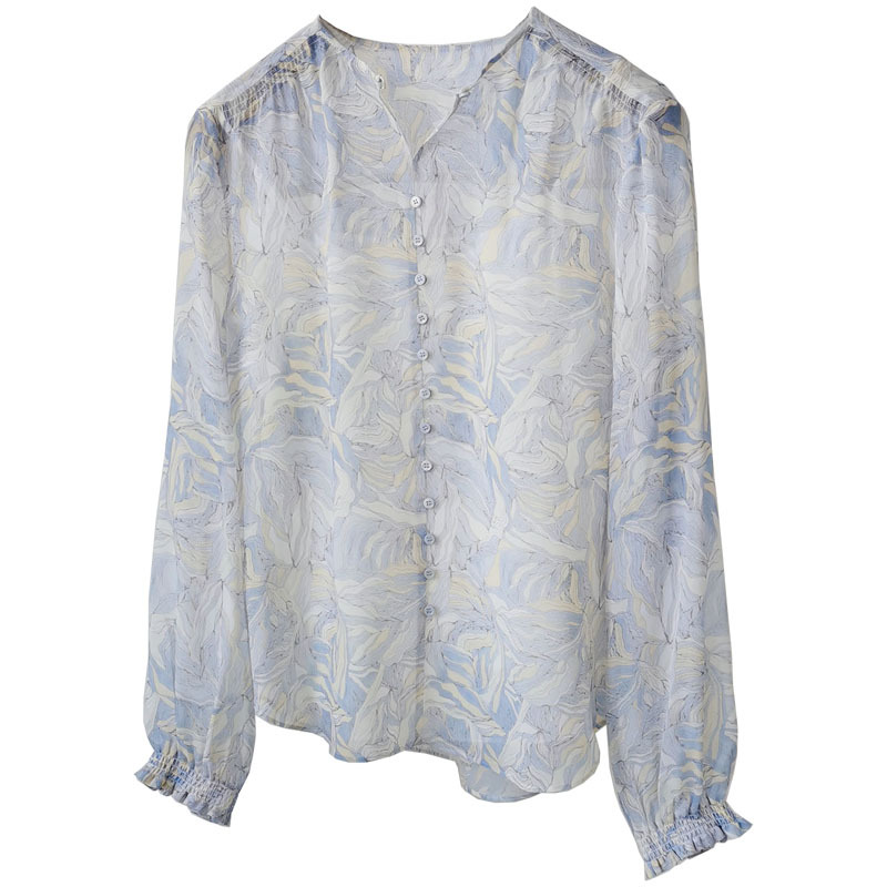 Picture of New commuter elegant natural seaweed printed silk Qiaoqi shirt Women's mulberry silk thin long sleeve shirt
