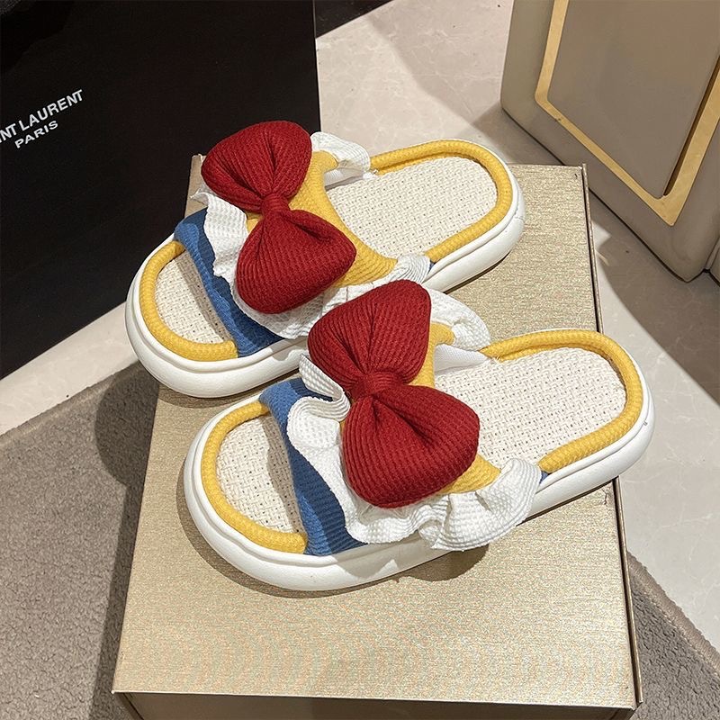 Slippers Women's Outwear Fleeing Princess Shoes Single Slippers Spring and Autumn Thin Silent Dormitory Non-slip Linen Four Seasons Slippers