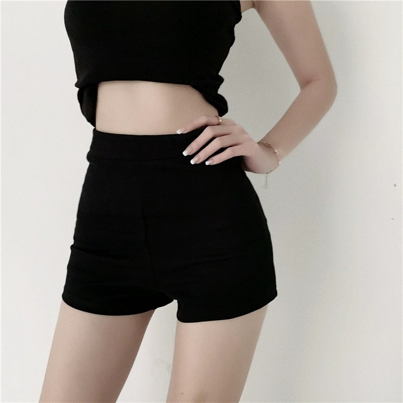 All-matching tight stretch casual pants women's summer thin hot pants A- line shorts black high waist slimming sheath pants