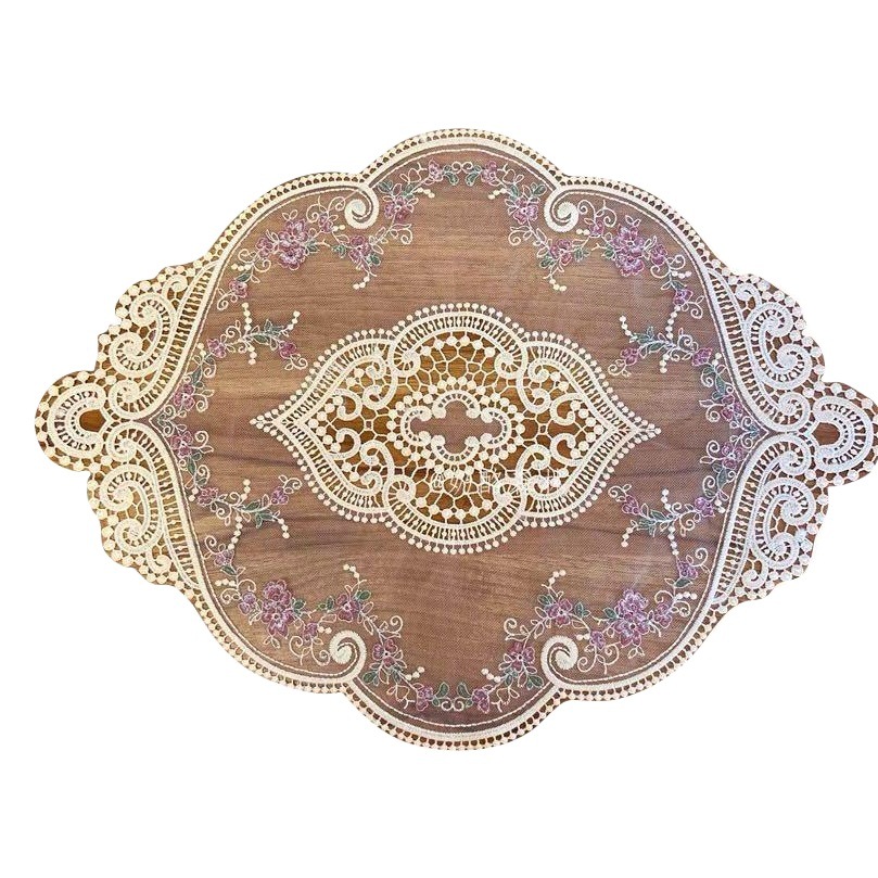 Shuangdeli European Style Vintage Embroidered Rose Lace Tablecloth Cushion Dustproof Cover Towel Decorative Placemat Shooting Props