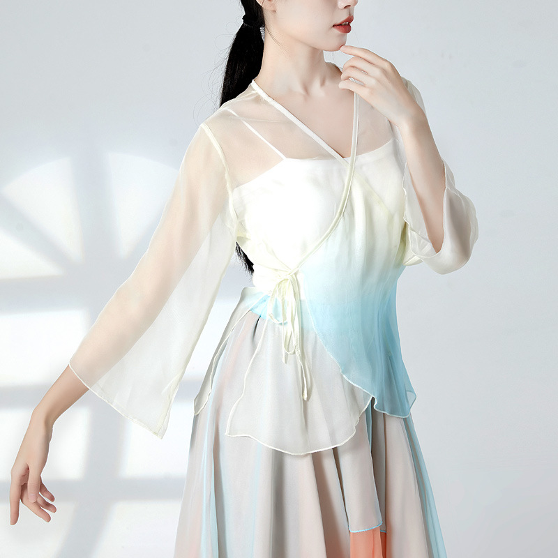 Picture of Body Body Rhyme Gradual Yarn Clothing Chinese Dance Elegant Top Women's Performance Clothing Practice Clothing Cardigan Classical Dance Clothing