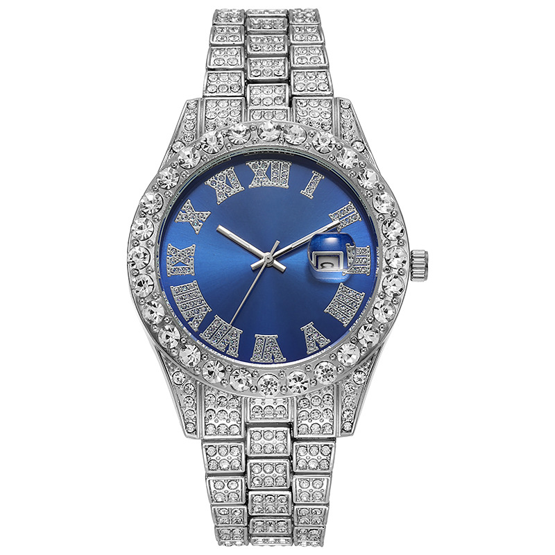 Picture of Hiphop Watch European and American Explosions Men's Steel Band Hip Hop Roman Graduated Diamond Set Calendar Men's Quartz Watch