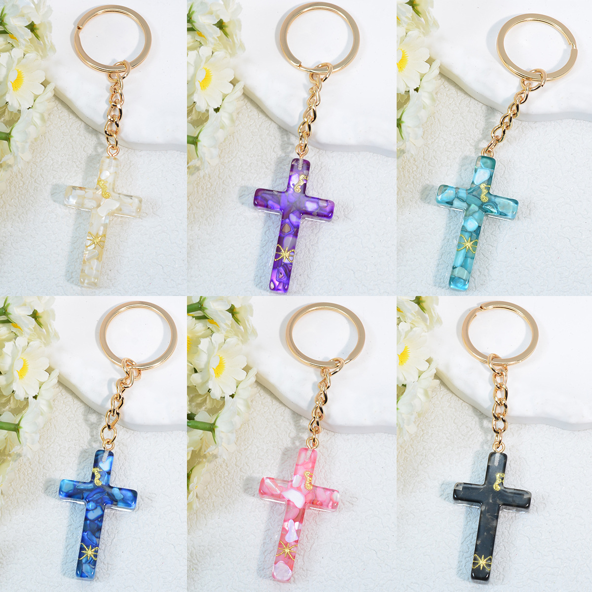 New Cross-border Popular Starfish Cross Pendant Key Chain Simple Women's Bag Key Pendant Key Pendant