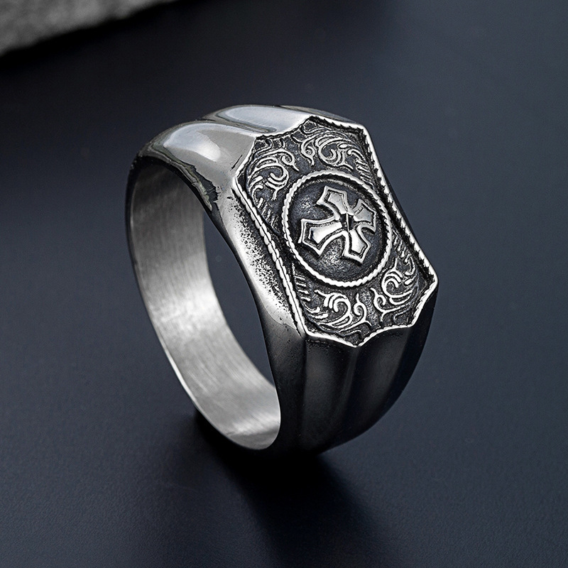 European and American Titanium Steel Punk Cross Ring Men's Personalized Hip-Hop Trendy Stainless Steel Fashion All-Match Cross Ring