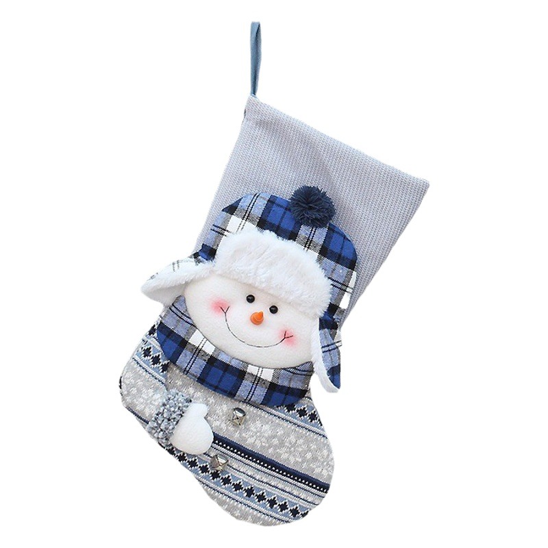 Cross-border Christmas New Blue Knitted Fabric Christmas Party Decoration Socks Gift Bag Christmas Tree Pendant Ornaments