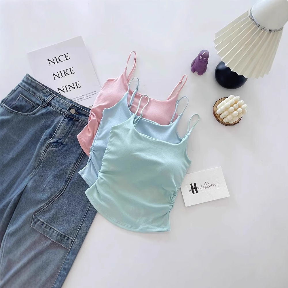 Picture of Pure Lust Style Sweet and Spicy Design Pleated Camisole for Women with Breast Pads, One-Cup Inner Wear and Outer Wear Beautiful Back Top for Women
