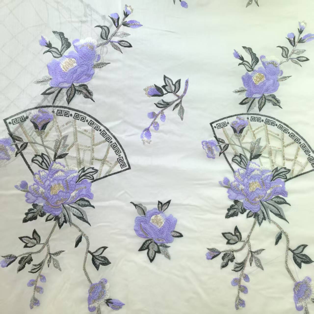 New Chinese Cheongsam Heavy Embroidery Fabric Golden Sequins Flower Multicolor Embroidery Lace Fabric Tencel Wrinkled Base Fabric