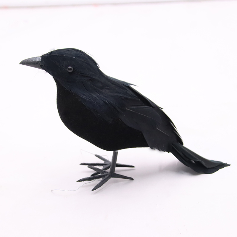 Picture of Simulated Black Crow Feather Animal Halloween Props Flocked Crow Halloween Ornaments Horror Decorative Props