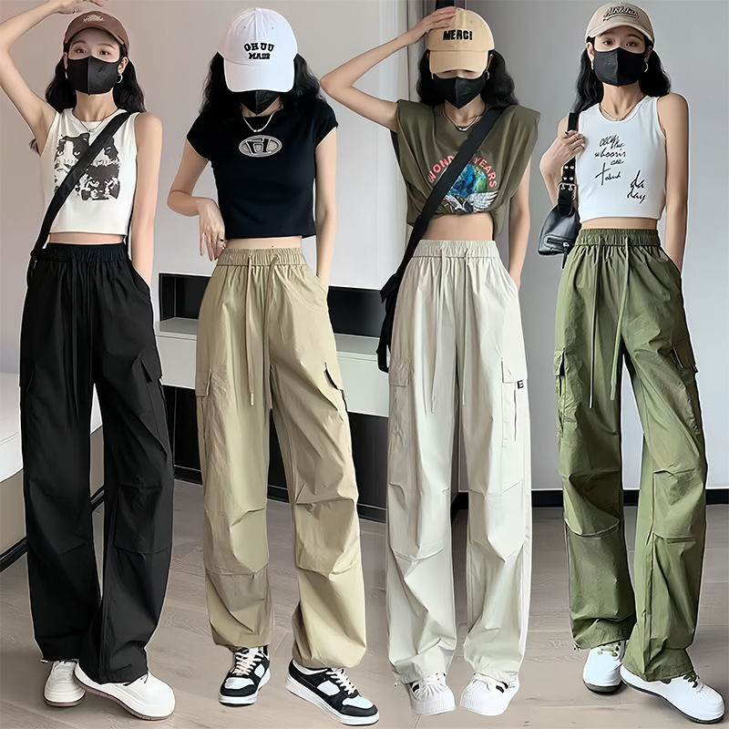 American Workwear Casual Pants for Women in Summer Sun Protection Street Versatile Straight Loose Wide Leg Ins Draped Leggings Pants
