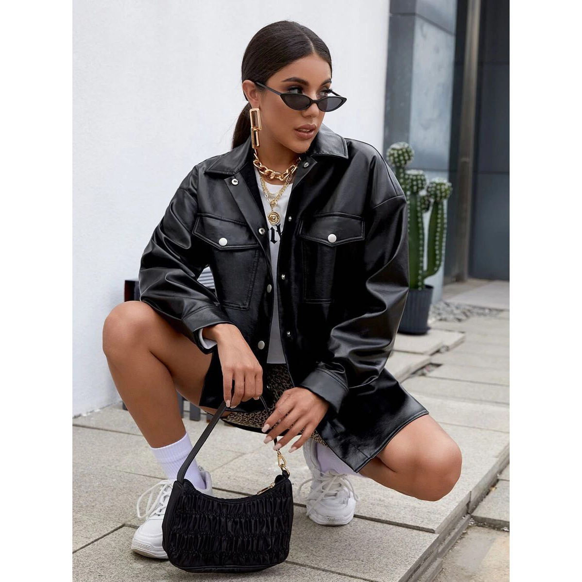 Picture of Foreign Trade Amazon Ebay 2024 Winter and Autumn European and American Pu Leather Women's Shirts Trendy Jackets Wholesale Sexy Hot Girls